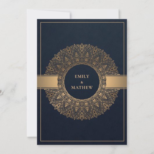 ELEGANT NAVY GOLD CLASSIC VERZIERT MANDALA WEDD EINLADUNG (Rückseite)