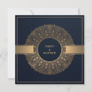 ELEGANT NAVY GOLD CLASSIC VERZIERT MANDALA WEDD EINLADUNG