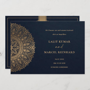 ELEGANT NAVY GOLD CLASSIC VERZIERT MANDALA WEDD EINLADUNG