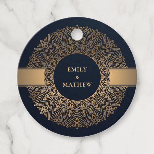 ELEGANT NAVY GOLD CLASSIC VERZIERT MANDALA WEDD GESCHENKANHÄNGER (Vorderseite)
