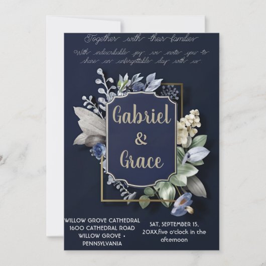 ELEGANT NAVY GOLD CLASSIC WEDD INVITATION EINLADUNG (Vorderseite)