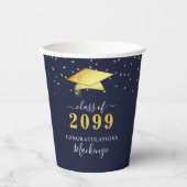 Elegant Navy Gold Confetti Script Abschluss Pappbecher (Vorderseite)