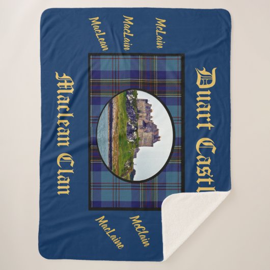 Elegant Navy & Gold Duart Castle MacLean Tartan Sherpadecke (Vorderseite)