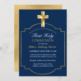 Elegant Navy Gold First Holy Communion Einladung