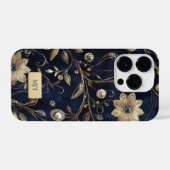 Elegant Navy Gold Floral Phone Case iPhone Hülle (Rückseite (Horizontal))