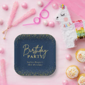 Elegant Navy Gold Glitter Confetti Birthday Party Pappteller (Party)