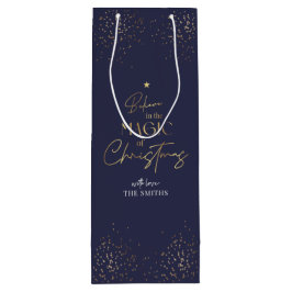 Elegant Navy & Gold Glitter Family Name Christmas Geschenktüte Für Weinflaschen