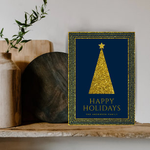Elegant Navy Gold Glitzer Weihnachtsbaum Feiertagskarte