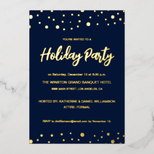 Elegant Navy Gold Holiday Party Confetti chic Folien Feiertagskarte