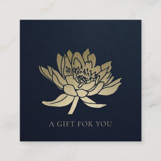 ELEGANT NAVY GOLD LOTUS FLORAL GIFT BESCHEINIGUNG QUADRATISCHE VISITENKARTE (Vorderseite)