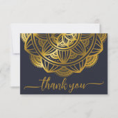 Elegant Navy Gold Mandala Vielen Dank Dankeskarte (Vorderseite)