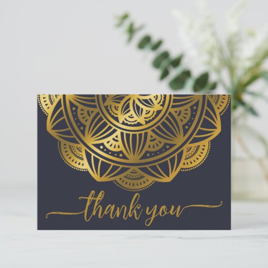 Elegant Navy Gold Mandala Vielen Dank Dankeskarte (Stehend Vorderseite)