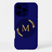 Elegant Navy + Gold Monogram Personalised iPhone Hülle (Rückseite)