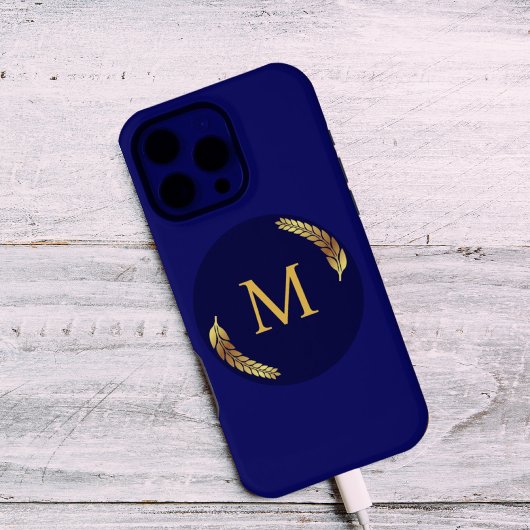 Elegant Navy + Gold Monogram Personalised iPhone Hülle