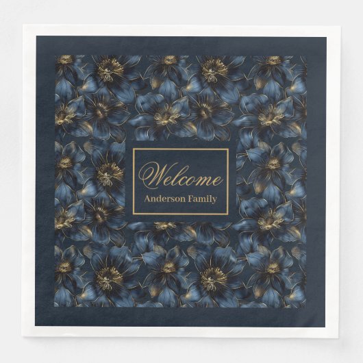 Elegant Navy Gold Napkins Individuelle Name Gesche Serviette (Vorderseite)