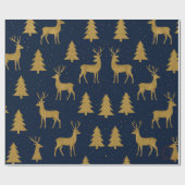 Elegant Navy & Gold Reindeer Christmas Wrapping Pa Geschenkpapier (Flach)