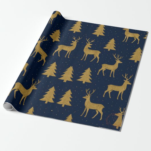 Elegant Navy & Gold Reindeer Christmas Wrapping Pa Geschenkpapier (Ungerollt)
