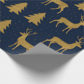 Elegant Navy & Gold Reindeer Christmas Wrapping Pa Geschenkpapier (Ecke)