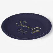 Elegant Navy Gold Seventy Birthday Paper Plate Pappteller (Schrägansicht)