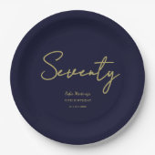 Elegant Navy Gold Seventy Birthday Paper Plate Pappteller (Vorderseite)