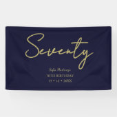 Elegant Navy & Gold Seventy Birthday Party Banner (Horizontal)