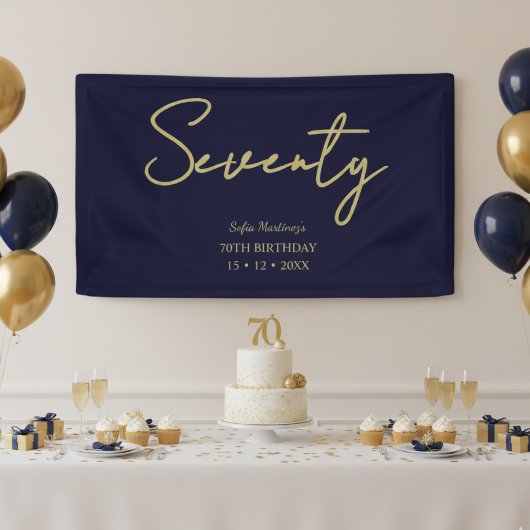 Elegant Navy & Gold Seventy Birthday Party Banner