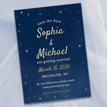 Elegant Navy & Gold Stars Celestial Save the Date