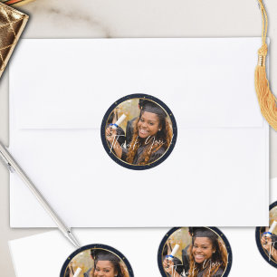 Elegant Navy Gold Vielen Dank Abschluss Runder Aufkleber