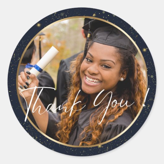 Elegant Navy Gold Vielen Dank Abschluss Runder Aufkleber (Vorderseite)