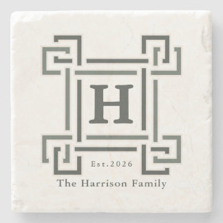 Elegant Navy Gray Monogram Family Name Steinuntersetzer