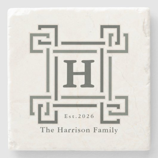 Elegant Navy Gray Monogram Family Name Steinuntersetzer (Vorderseite)