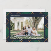 Elegant Navy Green Plaid Christmas Feiertagskarte (Vorderseite)
