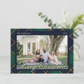 Elegant Navy Green Plaid Christmas Feiertagskarte (Stehend Vorderseite)