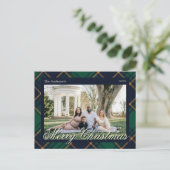 Elegant Navy Green Plaid Christmas Feiertagspostkarte (Stehend Vorderseite)