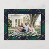 Elegant Navy Green Plaid Happy Holidays Postkarte (Vorderseite)