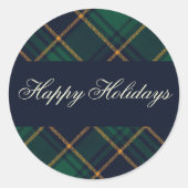 Elegant Navy Green Plaid Holiday Runder Aufkleber (Vorderseite)