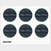Elegant Navy Green Plaid Holiday Runder Aufkleber (Blatt)