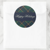 Elegant Navy Green Plaid Holiday Runder Aufkleber (Tasche)