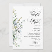 Elegant Navy Greenerenery Couples Dusche QR Code F Einladung (Vorderseite)