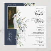 Elegant Navy Greenerenery Couples Dusche QR Code F Einladung (Vorne/Hinten)