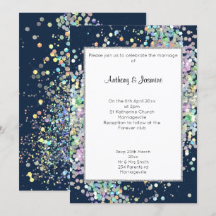 ELEGANT NAVY HOLOGRAPHIC PASTEL WEDING EINLADUNG