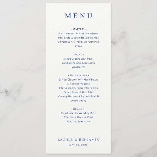 Elegant Navy Menu Template Menükarte (Vorderseite)