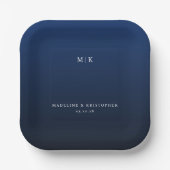 Elegant Navy Minimalist Initials Pappteller (Vorderseite)