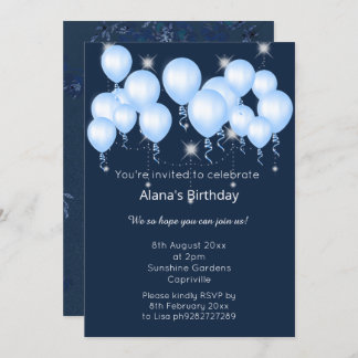 ELEGANT NAVY MODERN BALLOON BIRTHDAY EINLADUNG