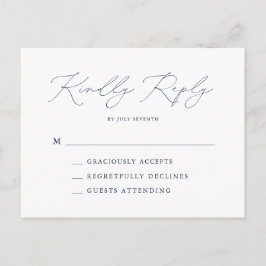 Elegant Navy Modern Minimal Wedding RSVP Postkarte