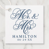 Elegant Navy Mr. und Mrs. Script Custom Monogram Geschenkanhänger (Vorderseite)