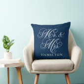 Elegant Navy Mr. und Mrs. Script Custom Monogram Kissen (Stuhl )
