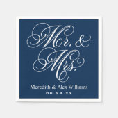 Elegant Navy Mr. und Mrs. Script Custom Monogram Serviette (Vorderseite)