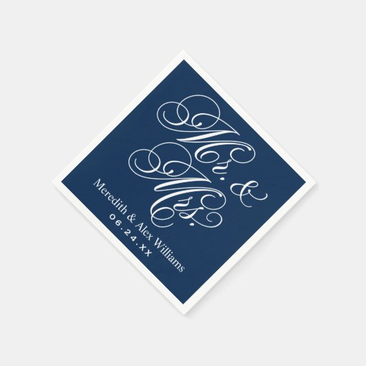 Elegant Navy Mr. und Mrs. Script Custom Monogram Serviette (Ecke)