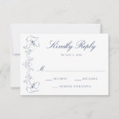 Elegant Navy Ornate Floral Frame Wedding RSVP Karte (Vorderseite)